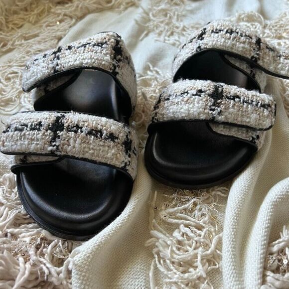 Anine Bing Sid Sandals Straps Beige Plaid Boucle Tweed 40 NEW - Picture 9 of 16